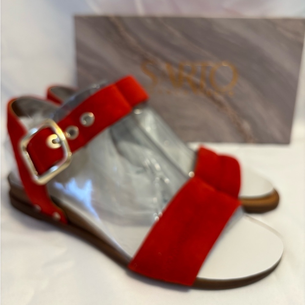 Franco Sarto Pop Red Suede Patterson Sandal Size 7 New In Box - Picture 2 of 9
